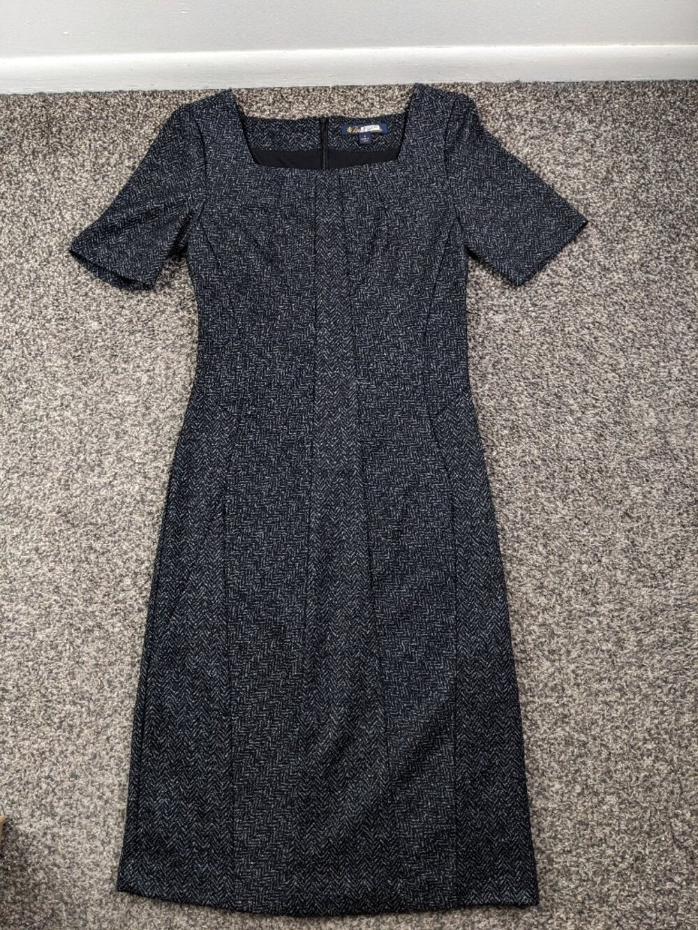 Brooks Brothers Dress Flannel Wool Herringbone Chevron Sheath Black Gray Sz 4